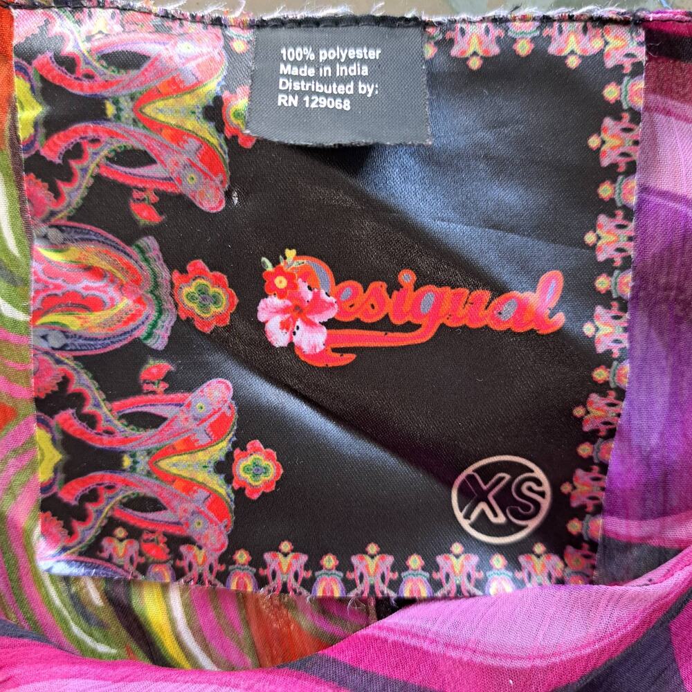 Desigual Sheer Multi Color Print Long Sleeve Tuni… - image 4